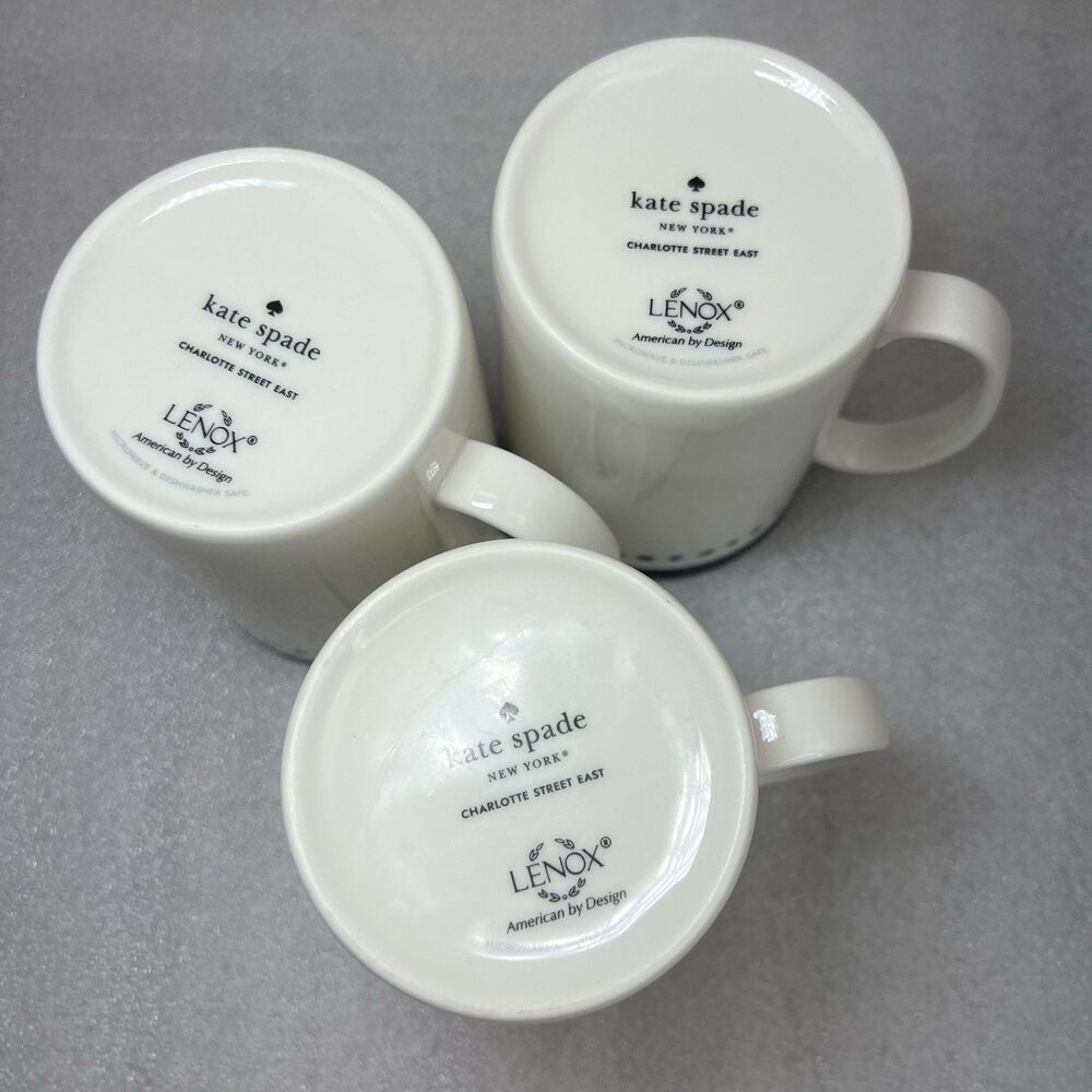 Kate Spade New York Lenox Charlotte Street East Blue Dots Coffee Mug Set Of 3 - Picture 3 of 6